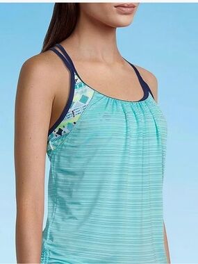 ZeroXposur Aqua/Black Tankini Top with Navy Trim